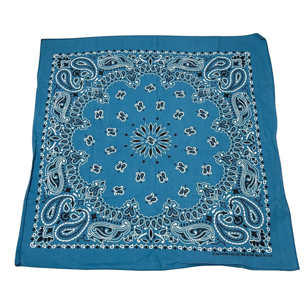 Hav-A-Hank Cotton Teal Blue Paisley Bandanna 15187 USA Rave Moon Star Western‎